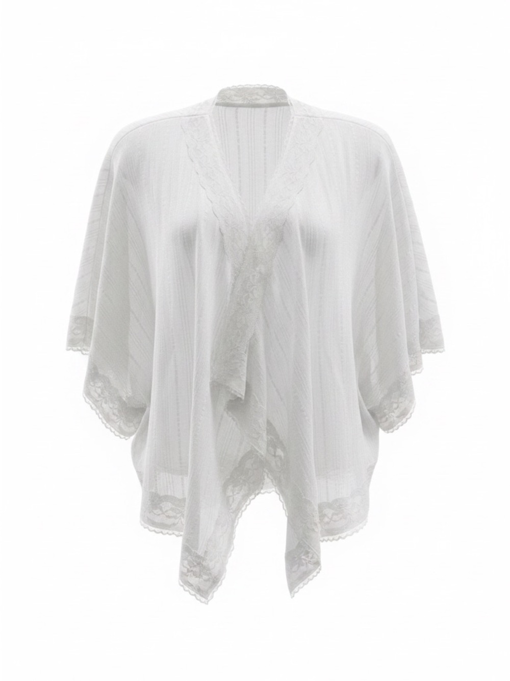 Women's White Lace-Trim Kimono Blouse